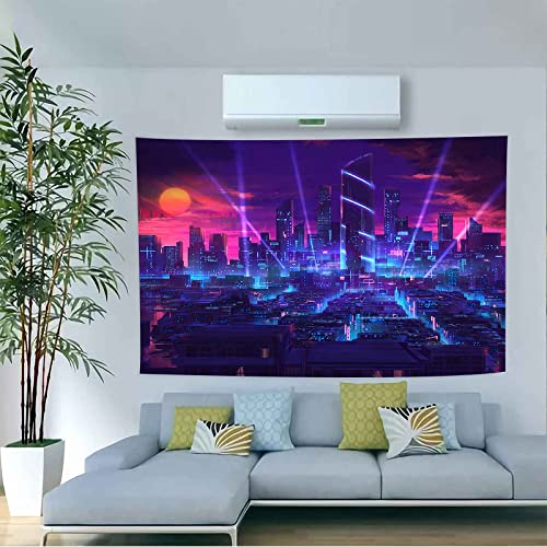 Aidatain Stadt-Wandteppich, japanischer futuristischer Punk-Stil, bunt, Neon-Fantasie, Mode, Musik, urbane Ästhetik, Kunst, Wandbehang, Flanell, Wandteppiche für Schlafzimmer, Wohnzimmer GTRLAT110 von Aidatain