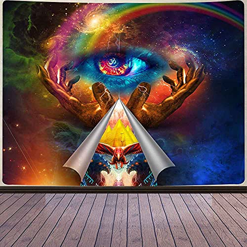 Aidatain Wandteppich mit heiligem Auge, für Schlafzimmer, Teenager, Mädchen, Universum, Weltraum, Galaxie, Wandbehang, Trippy-Pyramiden-Wandteppich, Flanell, große Größe, 203 cm, 152,4 cm, für von Aidatain