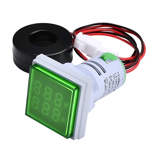Aideepen 22mm AC Strom Spannungsprüfer, LED-Anzeigelampe Digitalanzeige Voltmeter Amperemeter Frequenzmesser Multimeter Panel AC 60-500V 0-100A 0-99Hz, Mini Square (Grün) von Aideepen