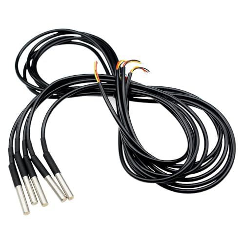 Aideepen 5 Stuck Temperatursensor, 5m Kabel Wasserdicht Temperaturfühler digitaler Edelstahl Temperatursensor kompatibel mit Arduino und Raspberry Pi inklusive E-Book, kompatibel mit Shelly von Aideepen