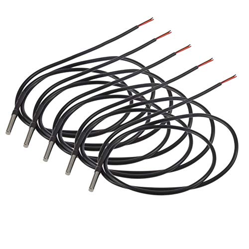 Aideepen 5 Stuck Temperatursensor, 2m Kabel Wasserdicht Temperaturfühler digitaler Edelstahl Temperatursensor Genaue Ablesung Temperatur -55 °C bis + 125 °C von Aideepen