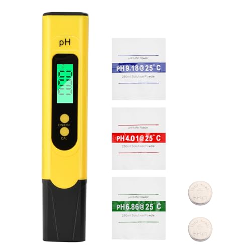 Aideepen PH Messgerät Digital, 0-14 pH-Messbereich, 0.01 Hohe Genauigkeit, pH-Wasser-Tester mit LCD-Display Hintergrundbeleuchtung für Wasser, Aquarium, Teich, Pool, Mit Kalibrierpulver(Gelb) von Aideepen