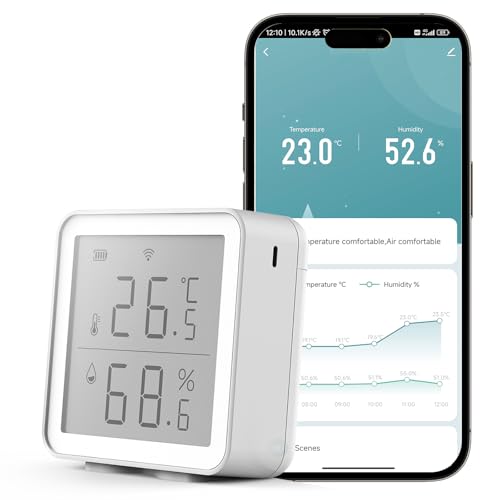 Aideepen Smart WiFi Thermometer-Hygrometer Innen, Mini Temperatur- und Luftfeuchtigkeitssensor mit APP-Alarm, Kompatibel mit Alexa/Google Home, HD-Display (ohne Batterien) von Aideepen