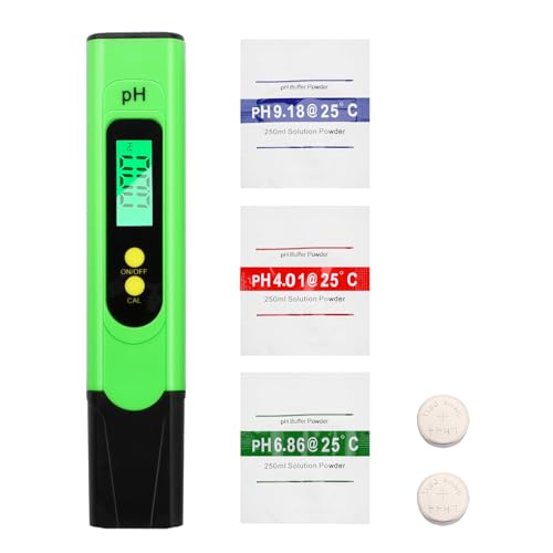 PH Messgerät Digital, 0-14 pH-Messbereich, 0.01 Hohe Genauigkeit, Aideepen pH-Wasser-Tester mit LCD-Display Hintergrundbeleuchtung für Wasser, Aquarium, Spa, Pool, Mit Kalibrierpulver(Grün) von Aideepen