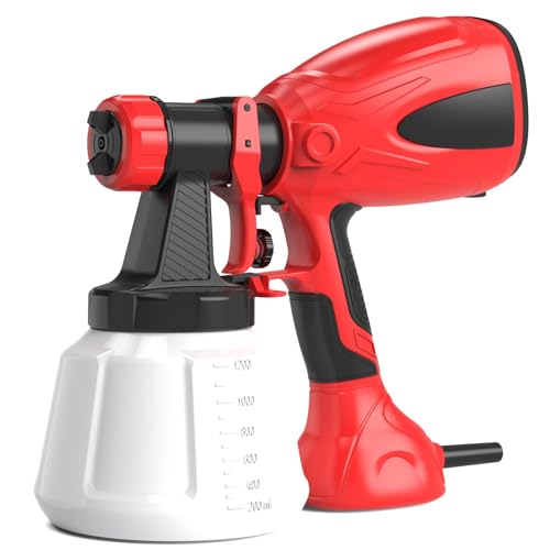 Farbsprühsystem, 650W HVLP Elektrische Farbsprühgerät, 1200ML Behälter, 1000 ml/min mit Reinigungs & Blasanschlüssen, Spritzpistole für Möbel, Wände & Zäune(Rot) von Aidisy