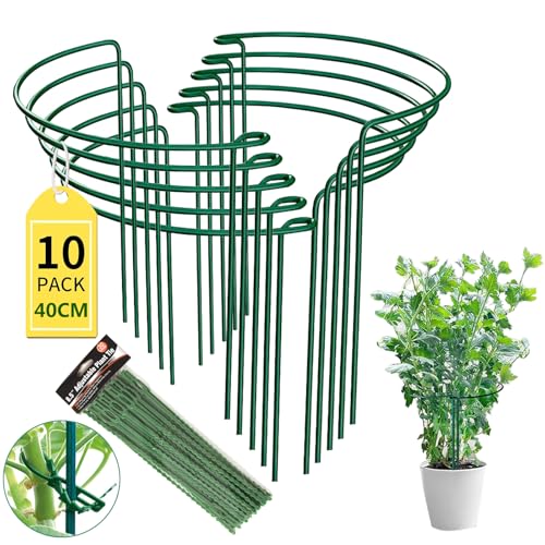 10 Stück dicke 4,5 mm Metall-Gartenstützen – extra dicke Gartenpflanzenkäfige für Tomaten, Pfingstrosen, rostfreie beschichtete grüne Pflanzenpfähle, Blumen, Pflanzenstützen für Outdoor-Pflanzen (40 x von Aidubaos