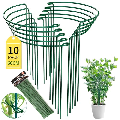 10 Stück dicke 4,5 mm Metall-Gartenstützen – extra dicke Gartenpflanzenkäfige für Tomaten, Pfingstrosen, rostfreie beschichtete grüne Pflanzenpfähle, Blumen, Pflanzenstützen für Outdoor-Pflanzen (60 x von Aidubaos