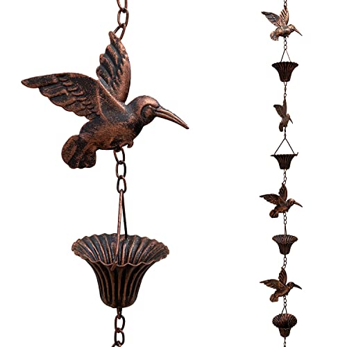 Aifeorzo 2,5 m Regenkette, Kolibri-Regenketten für Dachrinnen, funktionale und dekorative Ersatz-Fallrohrkette für draußen, Metallgarten, Regenwasser-Umlenkketten, antikes Kupfer von Aifeorzo