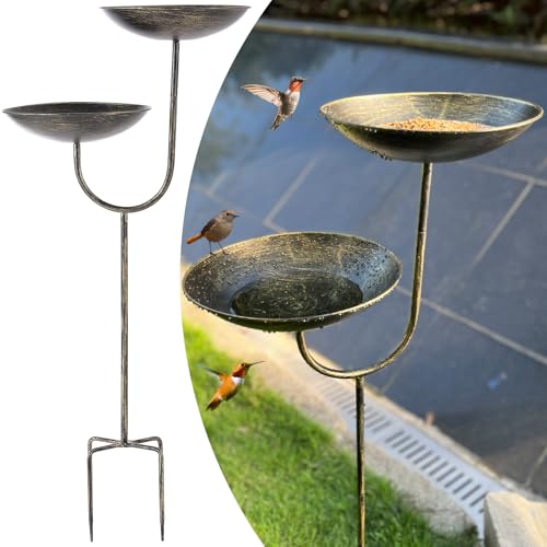 Aifeorzo Vogeltränke für den Außenbereich, 99,1 cm hohe Vogeltränke für den Außenbereich, freistehende Vogeltränke und Futterspender, antikgoldene Vogeltränke und Futterspender mit Metallpfahl, von Aifeorzo