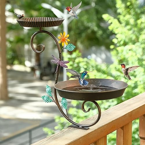 Aifeorzo Vogeltränke und Futterspender, abnehmbare Metall-Vogeltränke für Deckgeländer, Kolibri, Vogelbad-Futterstelle, Dekohalterung, Balkon, Terrasse von Aifeorzo