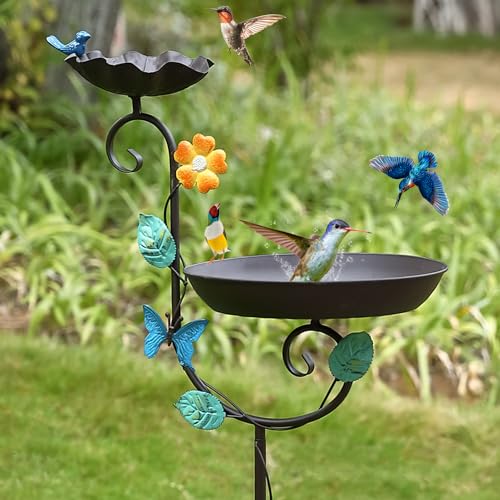 Freistehende Vogeltränke für den Außenbereich, 147,3 cm Höhe, dekorative Vogeltränke mit Metallpfahl, verbesserte 5 Spikes, abnehmbare antike Vogeltränke für Garten, Terrasse, Hof, Rasen von Aifeorzo