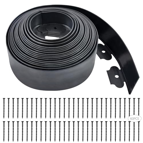 Garteneinfassung, 10,2 cm x 1,8 m, schwarze Landschaftskante, 54 Spikes für Rasen, 10,2 cm hoch von Aifong