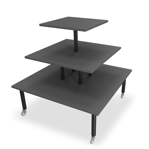 Aigentlich Pyramidentisch Holz rollbar, Warentisch versch. Größen und Farben, Verkaufstisch 3 Etagen, Ladentisch mit schwarzen Beinen, Etagentisch H120 cm (Anthrazit, 120x120 / 90x90 / 60x60 cm) von Aigentlich