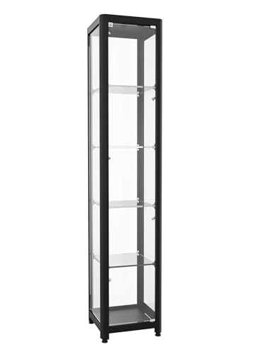 Säulen-Glasvitrine komplett aus Sicherheitsglas + LED-Beleuchtung, schwarze Alu-Profile B40xH198xT40cm | Verkaufsvitrine abschließbar Messevitrine Ausstellungsvitrine Vitrinenschrank von Aigentlich