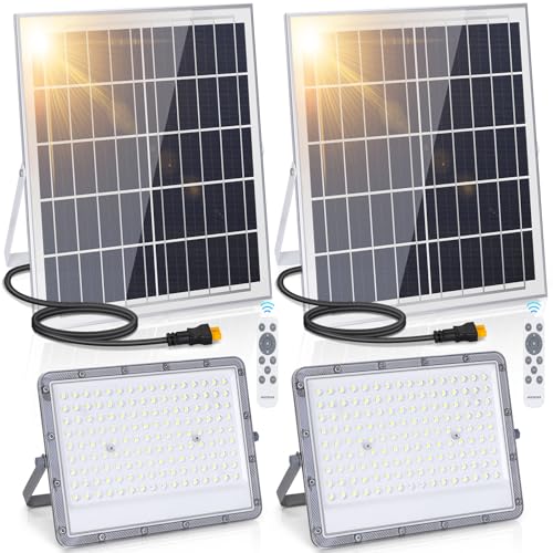 Aigostar 200W Solar Strahler Außen， Superhelles LED Flutlichter mit Solarpanel， Kaltweiß 6500K ，IP65/IK08 Schutzgrad Solarstrahler Scheinwerfer Außenstrahler für Garten，Tür， Hof，Garage， etc，2 Stück von Aigostar