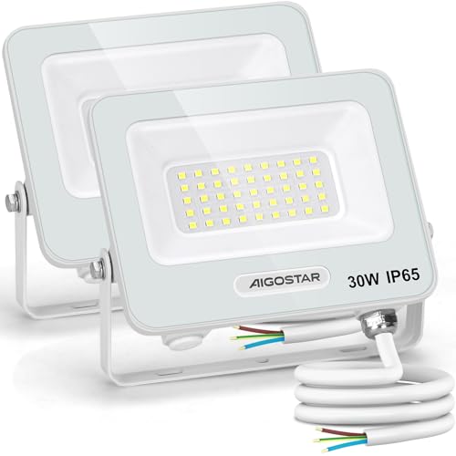 Aigostar 2er-Pack LED Strahler Außen 30W, 2450LM Superhell LED Fluter, IP65 Wasserdicht Außenstrahler, 6500K Kaltes Weiß Scheinwerfer Wandleuchtefür Garten, Innenhöfe, Garage, Hotel von Aigostar