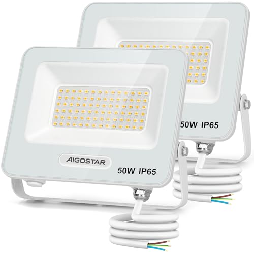 Aigostar 2er-Pack LED Strahler Außen 50W, 4500LM Superhell LED Fluter, IP65 Wasserdicht Außenstrahler, 4000K Neutrales Licht Scheinwerfer Wandleuchtefür Garten, Innenhöfe, Garage, Hotel von Aigostar