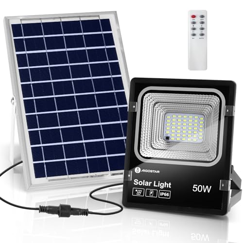 Aigostar 50W Solar Strahler Außen,Superhelles LED Flutlichter mit Solarpanel,Kaltweiß 6500K,IP66 Schutzgrad Solarstrahler Scheinwerfer Außenstrahler für Garten, Tür, Hof, Garage,etc. von Aigostar