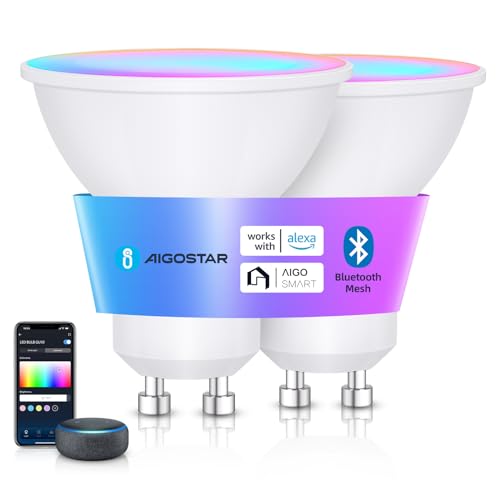Aigostar Mesh - 6.5W GU10 Alexa Glühbirne Bluetooth Mesh, Smarte Glühbirne Funktioniert mit Alexa, GU10 LED Smart Bulb 555LM RGB & CCT(2700K-6500K), 2 Stücke von Aigostar