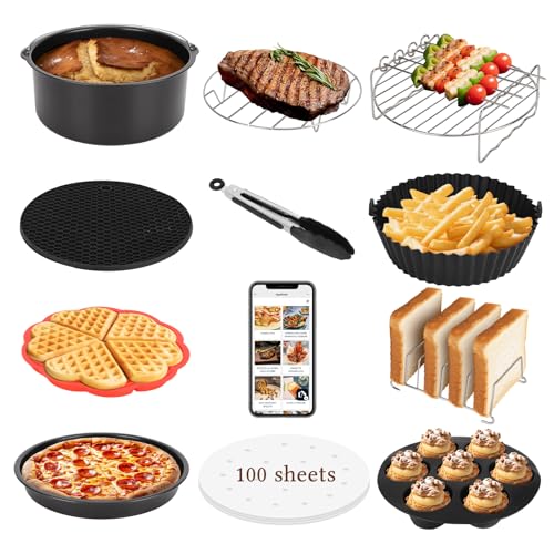 Aigostar Airfryer Zubehör 12 Stück: 100 Stück Backpapier für Heißluftfritteuse Silikonform & Grillrost für Cosori Turboblaze, Philips, Cecotec, Tefal, 4.2L 5,5L 6L 7L, BPA-frei Aigostar Airfryer Zubehör 12 Stück: 100 Stück Backpapier für Heißluftfritteuse Silikonform & Grillrost für Cosori Turboblaze, Philips, Cecotec, Tefal, 4.2L 5,5L 6L 7L, BPA-frei von Aigostar