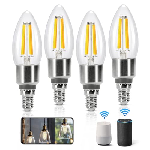 Aigostar Alexa Glühbirne E14 Edison Glühbirne 4.5W 470LM Dimmbare Retroglühbirnen C35 Smart Lampe Wlan Dimmbar 2700K-6500K App Steuern Kompatibel mit Alexa und Google Assistant. Transparent 4 Stück von Aigostar