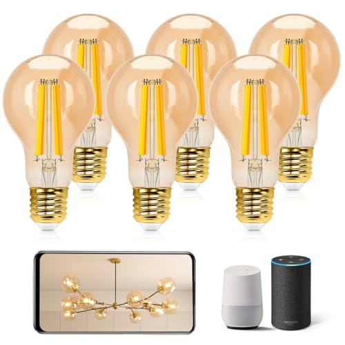 Aigostar Alexa Glühbirne E27 Edison Vintage Glühbirne 6W Retroglühbirnen LED A60 Smart Lampe Wlan Dimmbar 2700K-6500K, App Steuern Kompatibel mit Alexa und Google Assistant. Bernstein 6 Stücke Aigostar Alexa Glühbirne E27 Edison Vintage Glühbirne 6W Retroglühbirnen LED A60 Smart Lampe Wlan Dimmbar 2700K-6500K, App Steuern Kompatibel mit Alexa und Google Assistant. Bernstein 6 Stücke von Aigostar