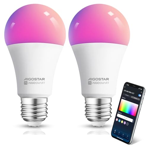 Aigostar Alexa Glühbirne E27 SL2 Smart Lampe 9W WLAN Lampe LED RGBCW 2700-6500K Dimmbare, Mit Musik synchronisieren, App Steuern Kompatibel mit Alexa/Google Home, Kein Hub notwendig von Aigostar