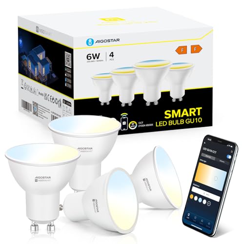 Aigostar Alexa Glühbirne GU10 SL2 Smart Lampe 6W WLAN Lampe LED 2700-6500K Dimmbare, App Steuern Kompatibel mit Alexa/Google Home, Kein Hub notwendig, 4 Stücke. von Aigostar