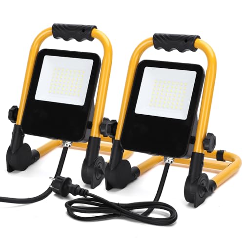 Aigostar LED Arbeitsleuchte 2x30W 2700LM IP65 Wasserdicht 6500K Kaltes Weißes Licht 25,8x18,3x5,4cm 2 Stück Tragbar Flexibel Wandmontage Garage Werkstatt Baustelle von Aigostar