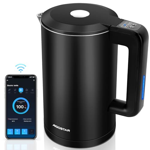Aigostar - Smart Wasserkocher mit Temperatureinstellung 40°C-100°C, WiFi Steuerung Kompatibel zu Alexa, 1,7 L Edelstahl Doppelwand Cool Touch, Leise & Kabellos, Warmhaltefunktion, Schwarz Aigostar - Smart Wasserkocher mit Temperatureinstellung 40°C-100°C, WiFi Steuerung Kompatibel zu Alexa, 1,7 L Edelstahl Doppelwand Cool Touch, Leise & Kabellos, Warmhaltefunktion, Schwarz von Aigostar