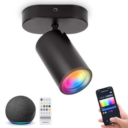 Aigostar Deckenleuchte Wandstrahler GU10 Intelligent 1 Flammig, Deckenstrahler Kompatibel mit Alexa Dimmbar Schwarz, Wandspot mit Fernbedienung für Schlafzimmer Wohnzimmer (Mit Smarte Glühbirne) von Aigostar