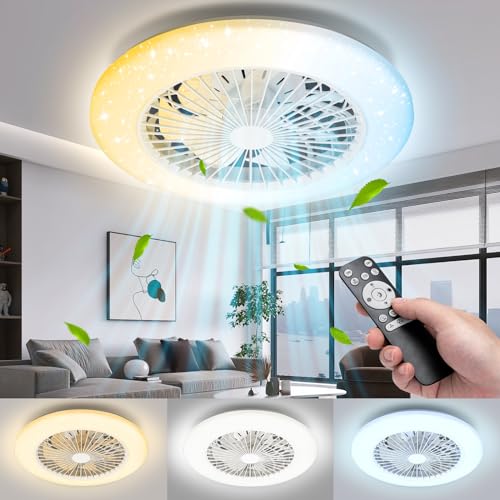Aigostar Deckenventilator mit Beleuchtung mit Fernbedienung Leiser， Ventilator LED mit Timer， Speicherfunktion， Helligkeits- und Farbtemperaturregelung， DC-Motor， 40W， Weiß von Aigostar