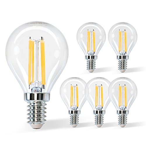 Aigostar E14 LED Lampe Filament 4W (ersetzt 40W),Warmweiß 2700K,470lm ultrahell,Klar Glas Mini Globe Glühbirne,Nicht dimmbar,5 Stück von Aigostar