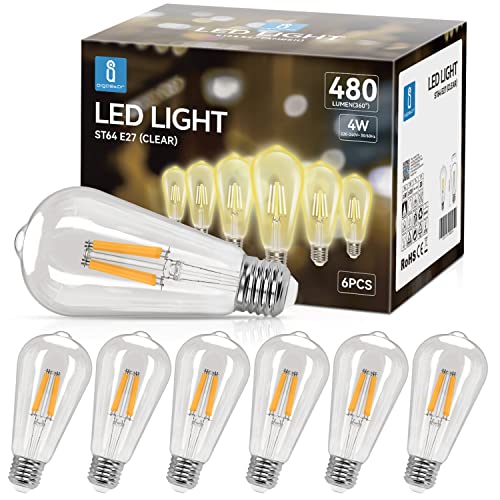 Aigostar E27 LED Lampe Filament 4W (Ersetzt 41W),Warmweiß 2700K,480lm,Vintage Glühbirne ST64,Nicht Dimmbar,6 Stück von Aigostar