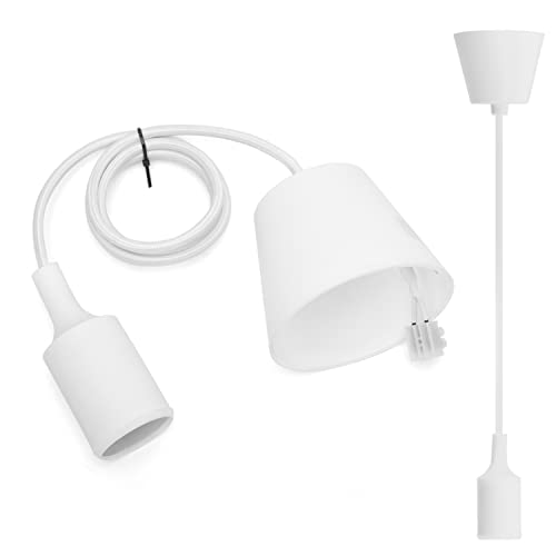 Aigostar E27 Lampenfassung,Pendelleuchte Hängelampe Esstisch Höhenverstellbar,Lampenaufhängung E27 mit 1m Kabel,Pendelleuchte mit Deckenhalterung,Kinderlampe,DIY Dekorative Beleuchtung,Weiß von Aigostar