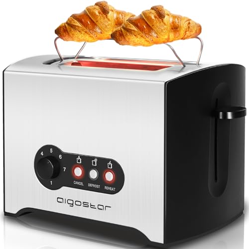 Aigostar Edelstahl Toaster 2 Scheiben,900W, 2er Toaster-Doppelschlitz für 2 Scheiben, Auftau & Aufwärm Funktion, 7 Bräunungsstufen, Herausnehmbar Krümelfach, Schwarz von Aigostar