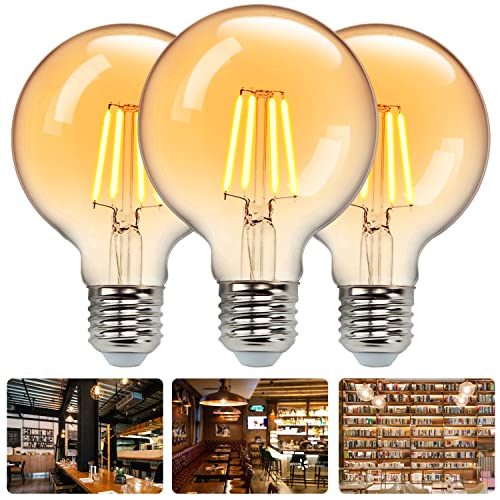 Aigostar Edison Vintage Glühbirne, E27 4W LED Dekorative Antike Leuchtmittel Globe Birne,Warmweiß 2200K Filament Lampe, Amber Glas, G80,Ideal für Nostalgie und Retro Beleuchtung, 3 Stück von Aigostar