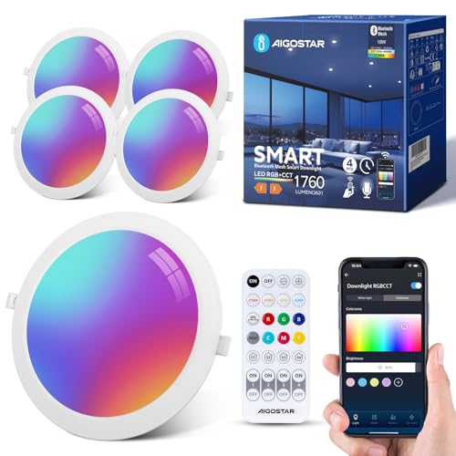 Aigostar Einbauleuchte Intelligente 18W LED Downlight Bluethooth Mesh, Dimmbar Deckenleuchtet Spot mit Fernbedienung Kompatibel mit Alexa, 1760LM RGB, Weißes Licht 2700K-6500K, Ф200-220mm,4 Stück von Aigostar