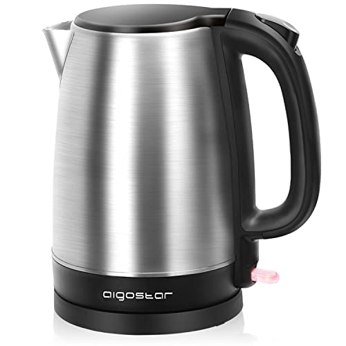 Aigostar Wasserkocher Edelstahl 1,7 L, 2200W Elektrischer Wasserkocher mit Kalkfilter, Kabellos, Abschaltautomatik, ideal für Tee, Kaffee, Babynahrung, BPA-Frei, Schwarz von Aigostar