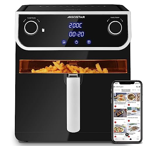 Aigostar - Friteuse à air XXL 8L, Friteuse sans huile avec fenêtre d'affichage, 1700 W, 12 fonctions prédéfinies + manuel, écran tactile LED, double utilisation : avec panier ou tiroir von Aigostar