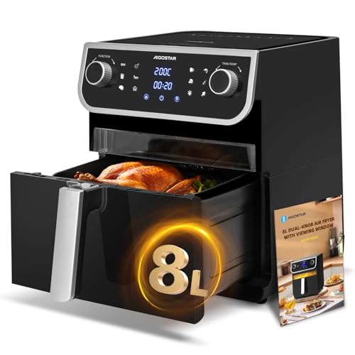 Aigostar Heißluftfritteuse xxl, 8L Airfryer mit Sichtfenster, 12 Programmen, Digitalem LED-Touchscreen, Heissluftfriteuse mit Rezeptbuch, ohne Öl, Spülmaschinenfest, BPA-frei 1700W von Aigostar