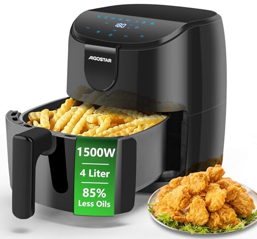 Aigostar Heißluftfritteuse xl Air Fryer 9 in 1,1500W 4L mit 60-Minuten-Timer und LED-Bildschirm, einstellbare Temperatur von 40℃ bis 200℃. Weniger Öl und rauchfrei, antihaftbeschichteter Korb. von Aigostar