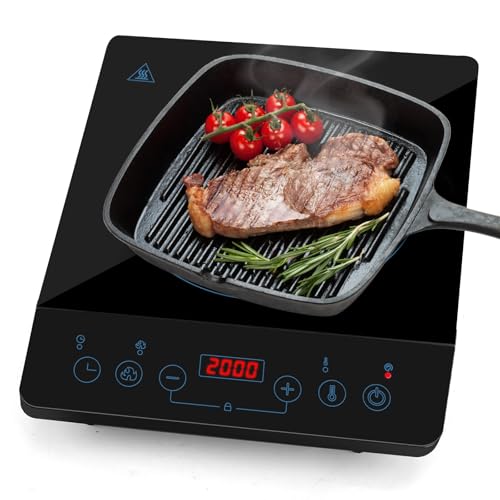 Aigostar Induktionskochfeld 1 Platte - Tragbar 2000W, Ultradünn Induktionskochplatte, 10 Stufen (60-240°C), Timer 3h, Kindersicherung/Überhitzungsschutz, Glaskeramik für Küche/Camping​​ von Aigostar