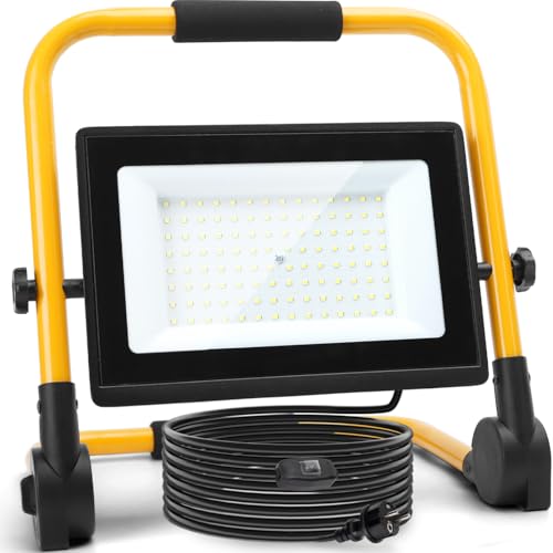 Aigostar LED Baustrahler 100W, 9000LM,LED Arbeitsleuchte mit Stecker,4M Kabel mit Schalter,IP65 Wasserdicht Baustellenlampe,für Werkstatt oder Baustelle,Garage,6500K von Aigostar