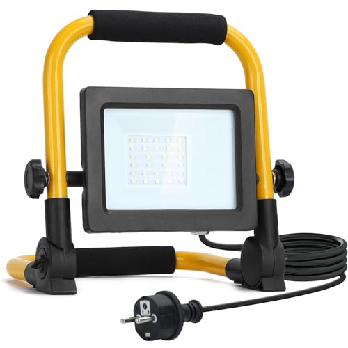 Aigostar LED Baustrahler 20W 1800LM (Ersetzt 180W),LED Arbeitsleuchte mit Stecker,Wasserdichtes Arbeitsscheinwerfer Bauscheinwerfer,für Werkstatt oder Baustelle,Garage, 6500K Tageslichtweiß von Aigostar