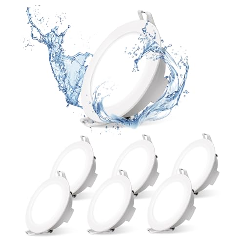 Aigostar LED Einbaustrahler Flach 230V 4.8W led spots badezimmer, IP65 Wasserdicht led einbauleuchten, Kaltes Weißes Licht 6500K, Ø68mm Lochdurchmesser, Rund Weiss 6er Set von Aigostar
