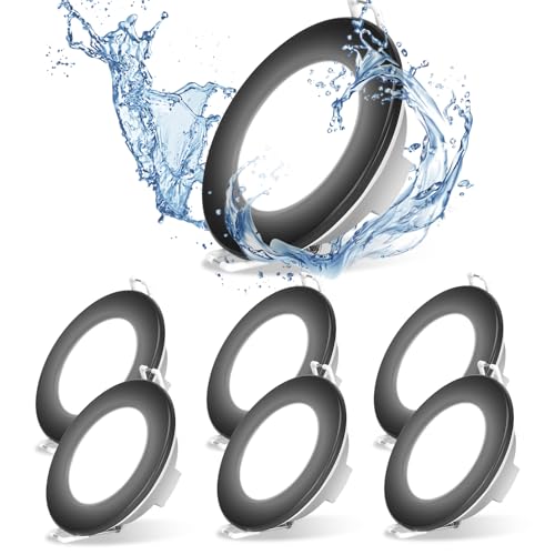 Aigostar LED Einbaustrahler Flach 230V 4.8W led spots badezimmer, IP65 Wasserdicht led einbauleuchten, Kaltes Weißes Licht 6500K, Ø68mm Lochdurchmesser, Rund Weiss 6er Set von Aigostar