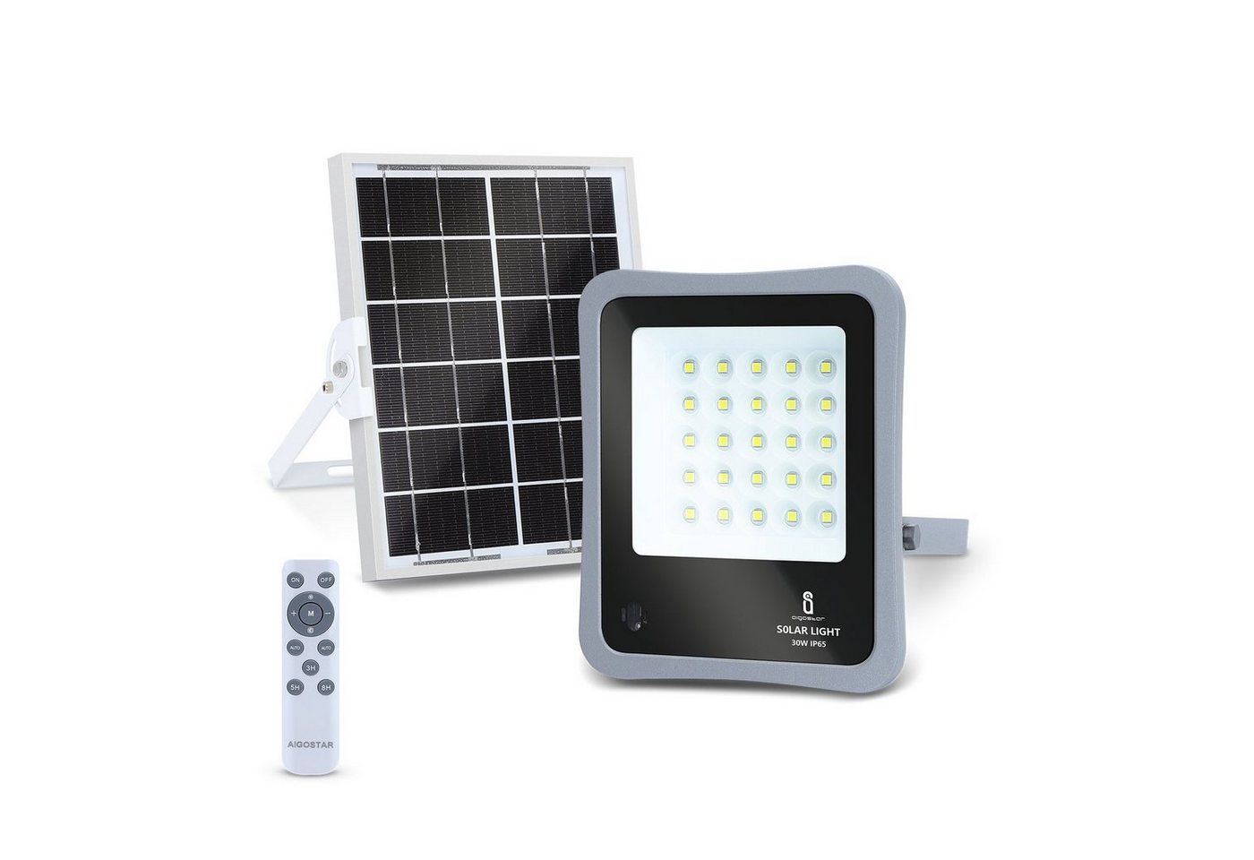 Aigostar LED Flutlichtstrahler LED-Flutlicht mit Solarpanel IP65 Außen Gartenlampe von Aigostar