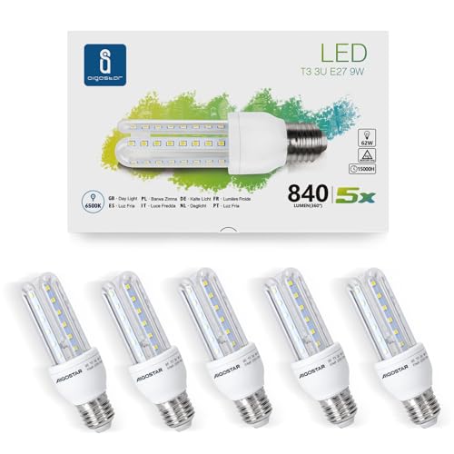 Aigostar Led Leuchtmittel E27 9W ersetzt 62W Kaltweiß Glühlampen Birne 6500K 840 Lumen Groß Abstrahlwinkel 360°Mais Glühbirnen T3 3U 5er Verpack von Aigostar