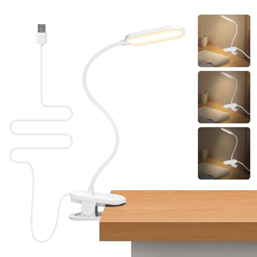 Aigostar LED Leselampe Bett，Touch-Dimmen Klemmlampe mit 360° Verstellbarem Flexiblem Arm，Schreibtischlampe mit 3 Helligkeitsmodi und 4000K Augenschutz Farbe ，USB-Ladekabel，für Kinder，Lesen， Arbeit von Aigostar